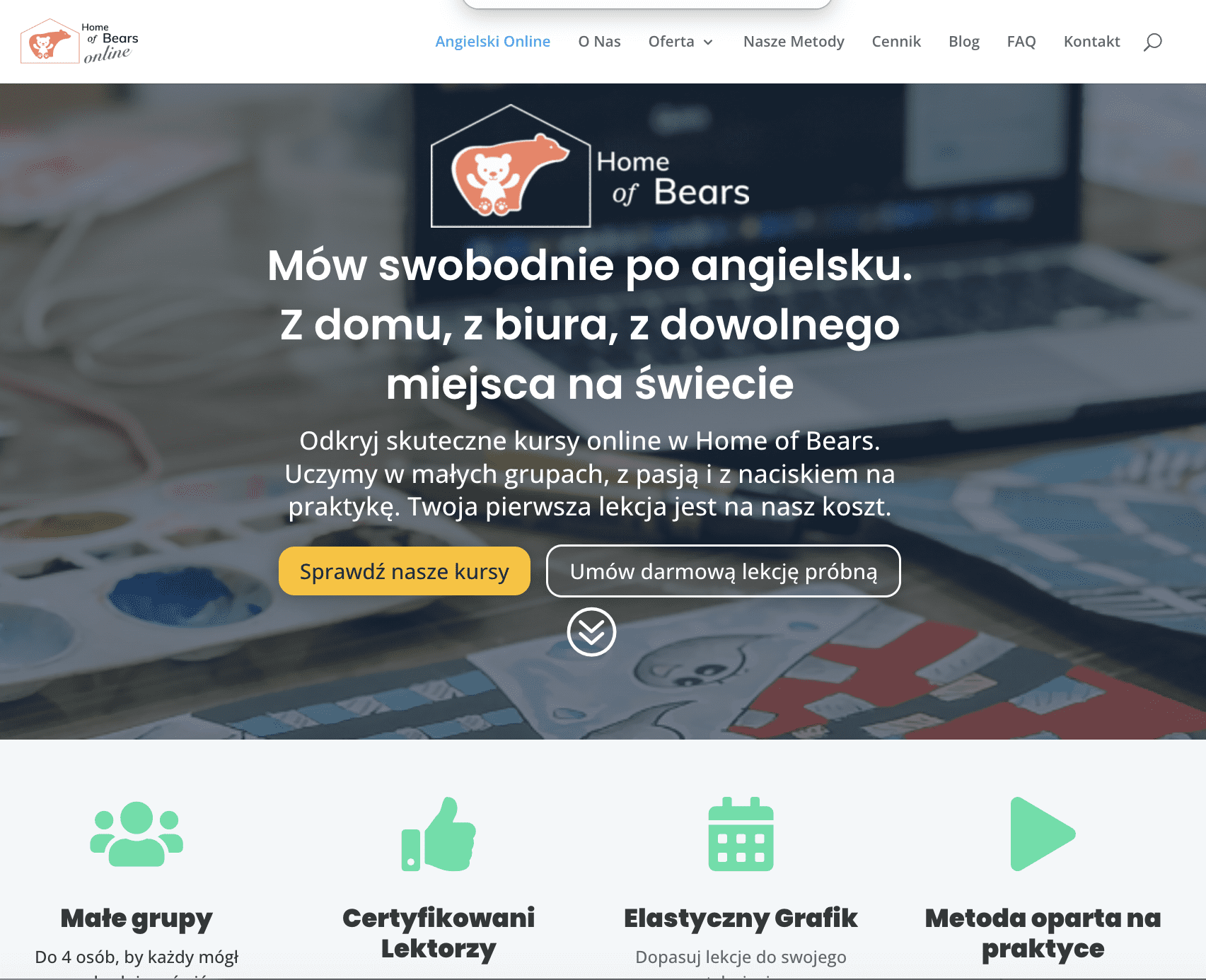 strona internetowa dla szkoły językowej online